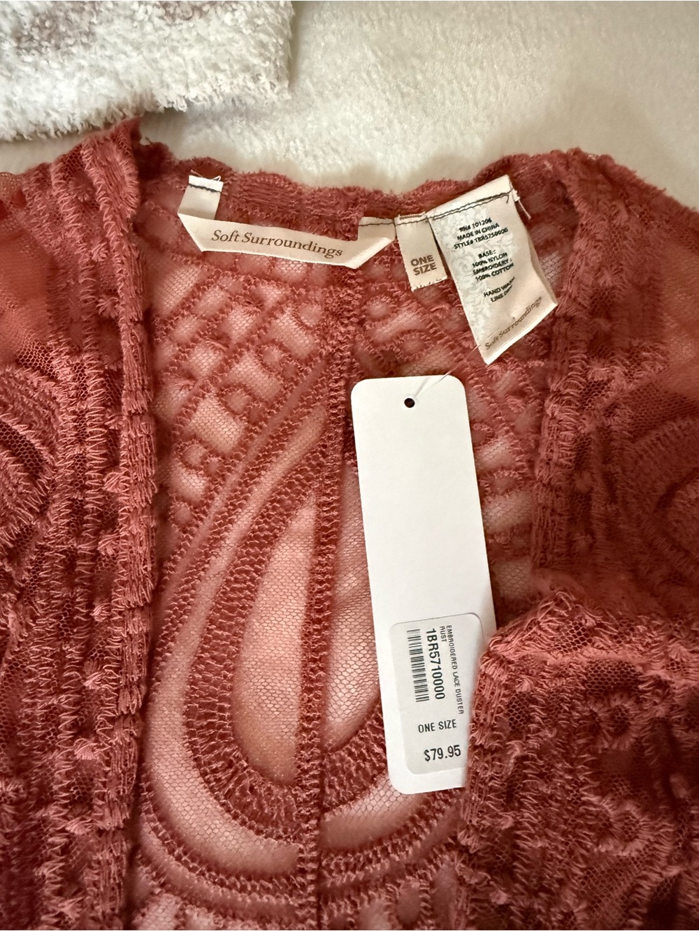 SOFT SURROUNDINGS Rust Crochet Kimono-Style Shrug